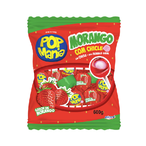 Pirulito Pop Mania Chicle Morango - Pacote com 600G