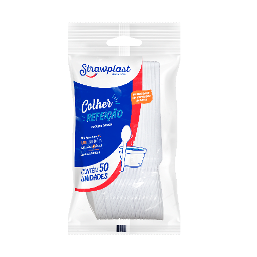 Colher Refeição Strawplast Cor Branco - Embalagem com 50 UN