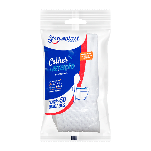 Colher Refeição Strawplast Cor Branco - Pacote com 50UN