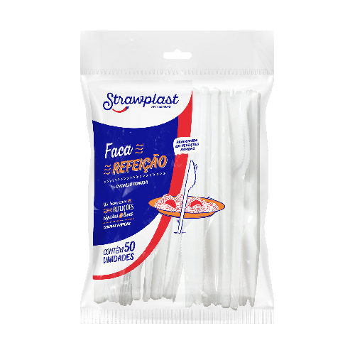Faca Refeição Strawplast Cor Branco - Pacote com 50 UN