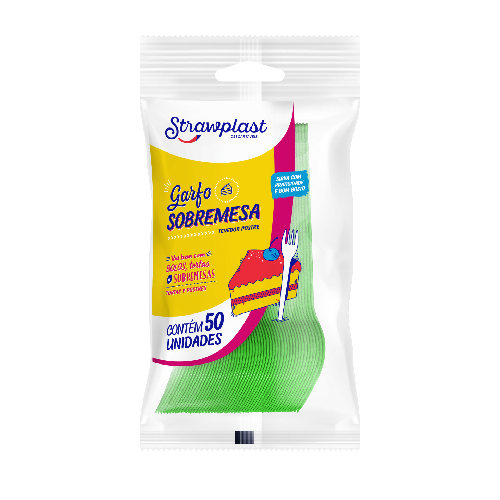 Garfo Sobremesa Strawplast Cor Verde - Embalagem com 50 UN