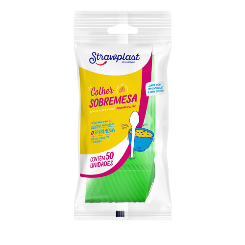 Colher Sobremesa Strawplast Cor Verde - Embalagem com 50 UN