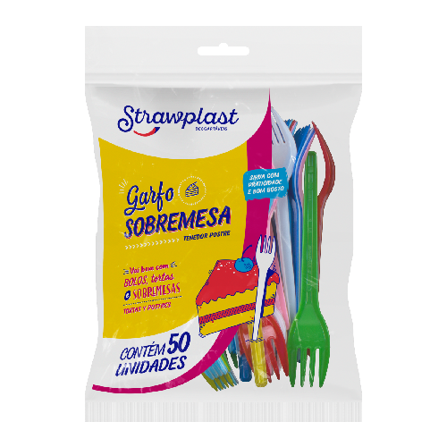 Garfo Sobremesa Strawplast Sortido - Embalagem com 50 UN