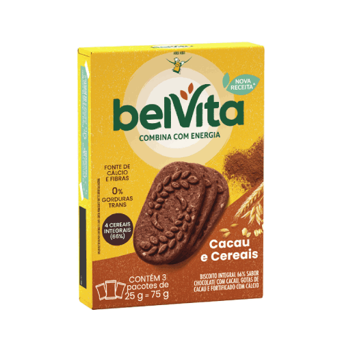 Biscoito Integral Bel Vita Cacau e Cereais - Embalagem com 75G