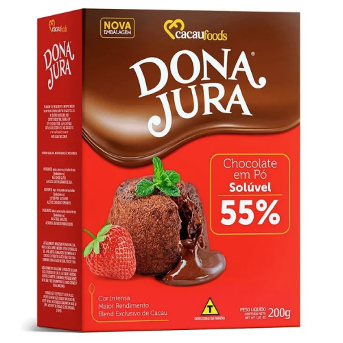 Chocolate em Pó Dona Jura Solúvel 55% Cacau - Embalagem com 200G