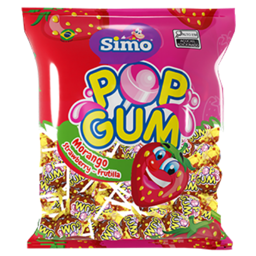Pirulito Pop Gum Sabor Morango - Embalagem com 900G