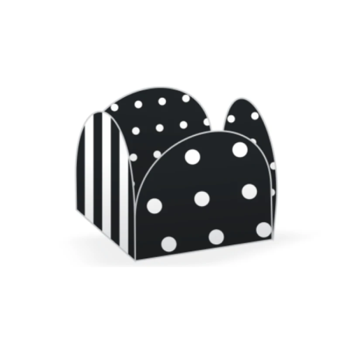 Porta Forminha 4 pétalas Listras e Poá Preto e Branco NC Toys - Pacote com 50UN