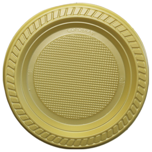 Prato Raso Descartável Copobras Dourado 15CM - Pacote com 10 UN