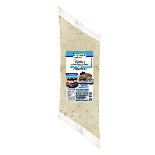 Recheio Bom Princípio Sabor Chocolate Branco com Cookies - Embalagem com 1,01KG