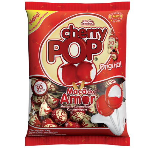 Pirulito Cherry Pop Maçã do Amor - Pacote com 700G