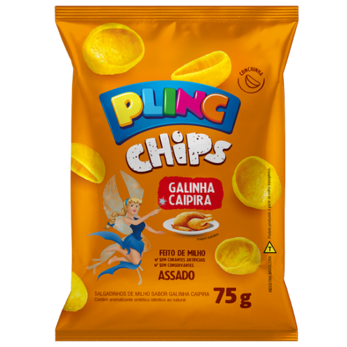 Salgadinho Plinc Chips Sabor Galinha Caipira - Pacote com 75G