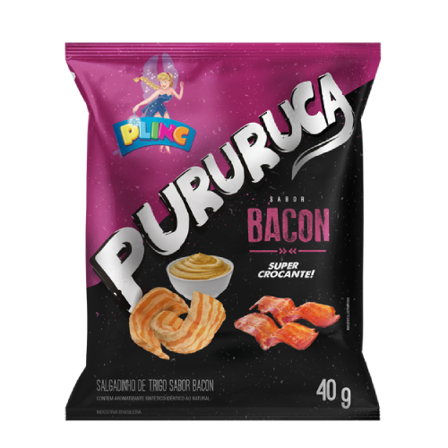 Salgadinho Pururuca Plinc Sabor Bacon - Pacote com 40G
