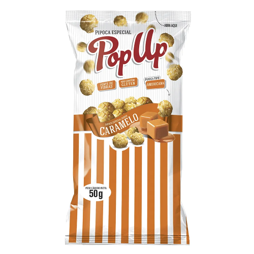 Pipoca Especial Pop Up Sabor Caramelo - Pacote com 50G