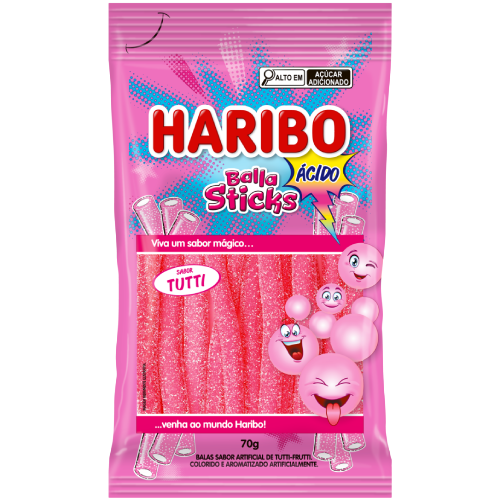 Bala Sticks de Gelatina Haribo Sabor Tutti Ácido - Pacote com 70G