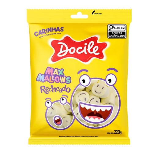 Marshmallow Docile Recheado Carinhas - Pacote com 220G