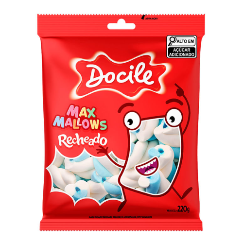 Marshmallow Docile Recheado Twist Azul e Branco - Pacote com 220G