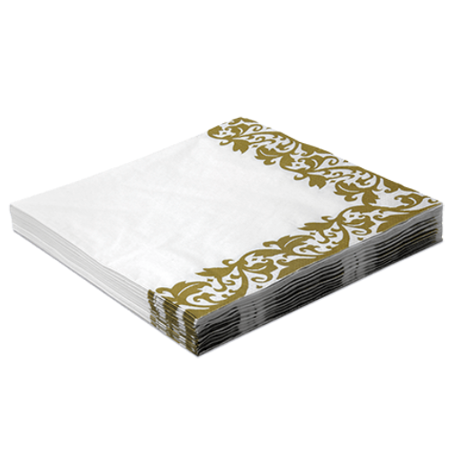 Guardanapo Com Borda Arabesco Dourada 32X32CM- Pacote com 20UN