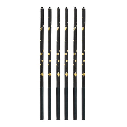 Vela Palito Gigante Preto Com Dourado 17CM - Pacote com 6UN