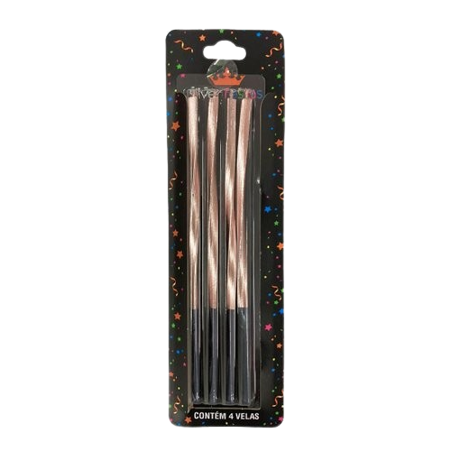 Vela Metalizada Torcida Rose Gold 15CM - Pacote com 4UN