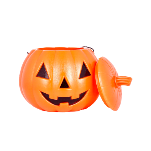 Baldinho em plástico Abóbora com Tampa Halloween 17CM