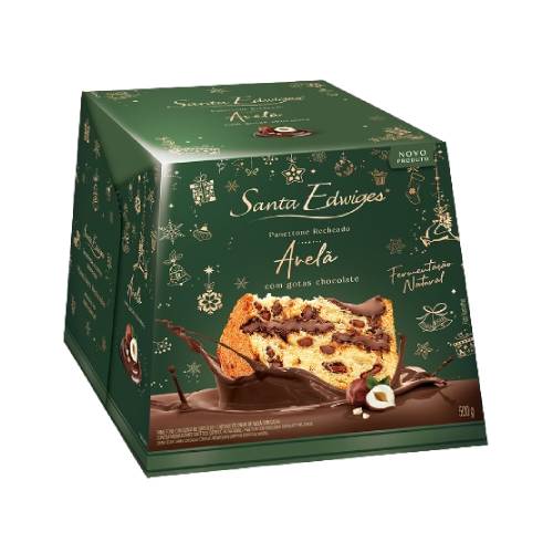 Panettone Santa Edwiges Premium Recheado Avelã e Gotas de Chocolate 500G
