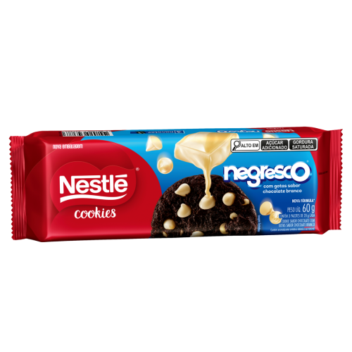 Cookie Nestlé Negresco com Gotas Sabor Chocolate Branco - Embalagem com 60G