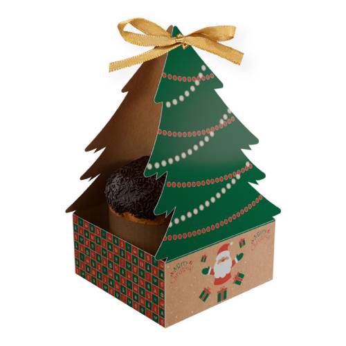 Caixa Ideia Cachepo Kraft de Arvore de Natal Para Panetone