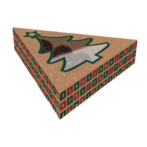 Caixa Ideia Kraft Com Viseira de Árvore de Natal Para 10 doces