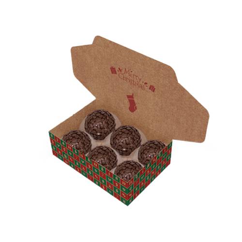 Caixa Ideia Para 6 Doces Kraft Merry Christmas