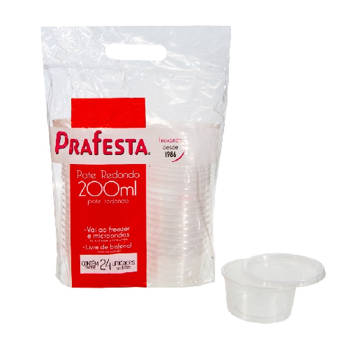 Pote Redondo com Tampa Prafesta 200ML - Embalagem com 24 UN