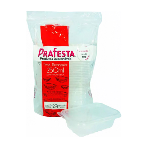 Pote Retangular Prafesta 250ML - Embalagem com 24UN