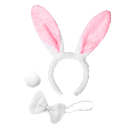 Fantasia Coelhinho Branco e Rosa - Kit com 3 Peças