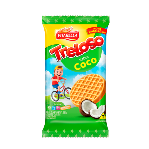 Biscoito Treloso Sabor Coco - Pacote com 330G