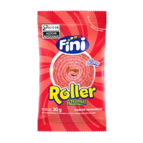 Bala Fini Roller Morango Azedinho - Embalagem com 20G