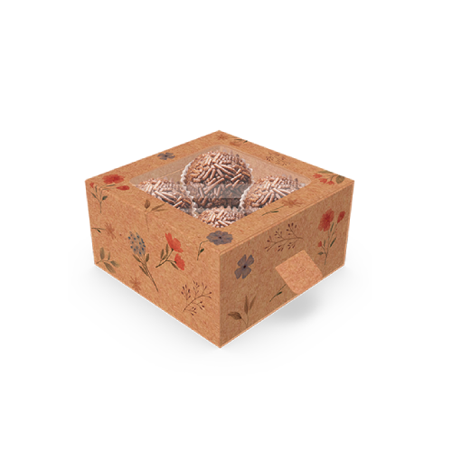 Caixa  Kraft Flores do Campo 4 Doces Gaveta com Visor