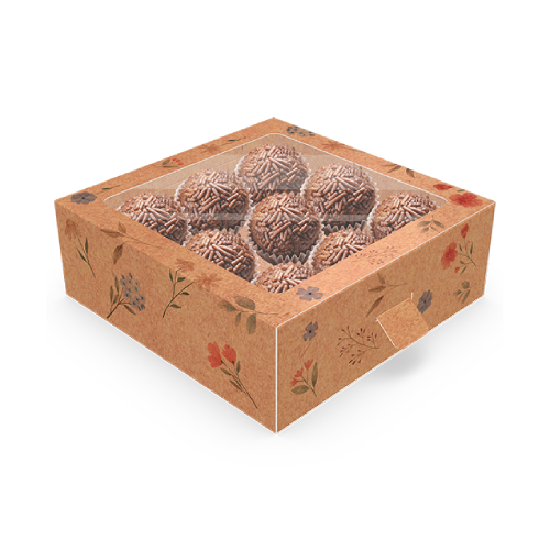 Caixa Kraft Flores do Campo 9 Doces Gaveta com Visor