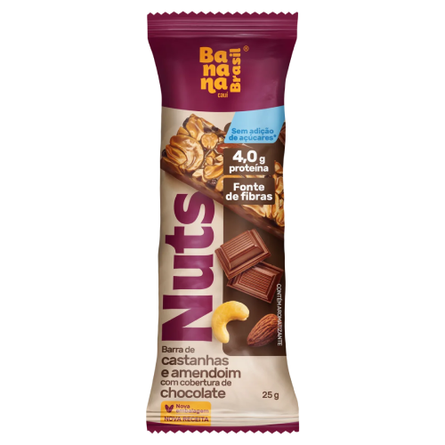 Barra Nuts Castanhas e Amendoim com Cobertura e Chocolate - Embalagem com 25G