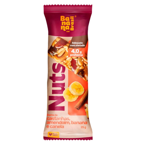 Barra Nuts Castanhas, Amendoim, Banana e Canela  - Embalagem com 25G