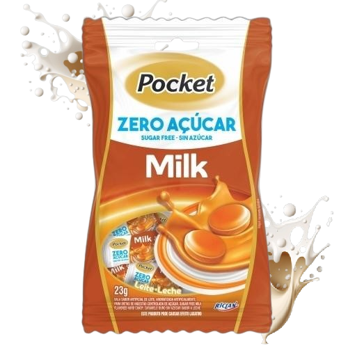 Bala Pocket de Milk Sem Açúcar - Pacote com 23G