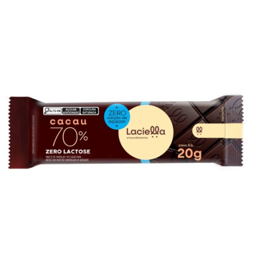 Chocolate 70% Cacau Zero Açúcar e Zero Lactose Laciella 20G