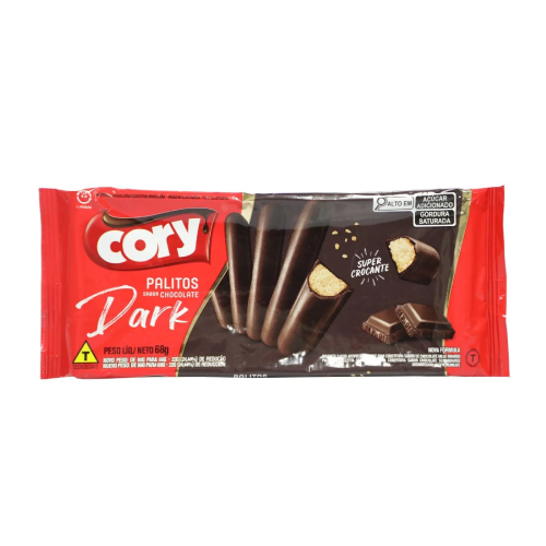 Palitos Cory Sabor Chocolate Dark - Embalagem com 68G