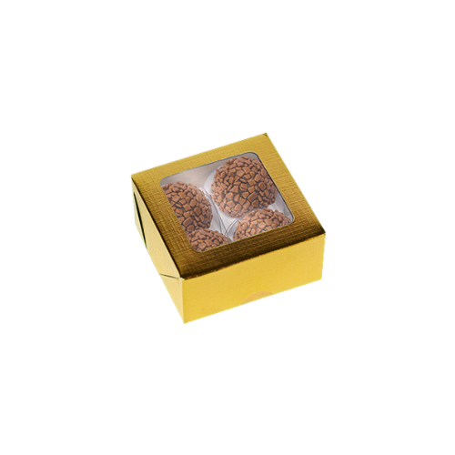 Caixa Ouro Laminada com Visor para 4 Doces