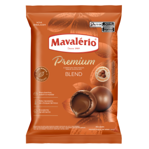 Cobertura Fracionada Gota Premium Mavalério Sabor Chocolate Blend - Embalagem com 1,01KG