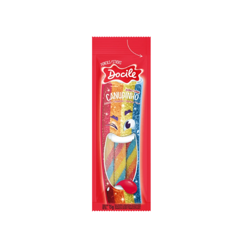 Goma Canudinho Colorido Sabor Morango Cítrico - Pacote com 15G