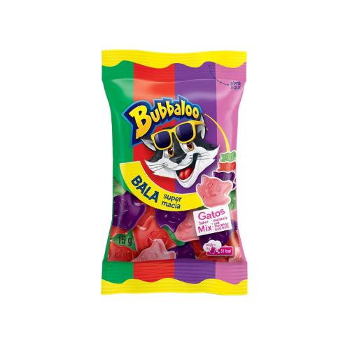 Bala Macia Bubbaloo Gatos - Pacote com 15G