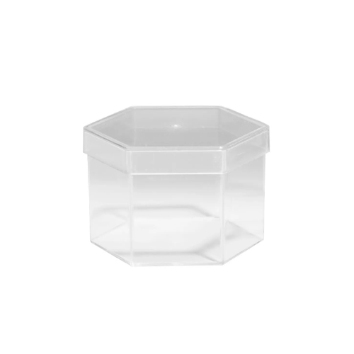 Caixa Acrílica Sextavada 4x4 Transparente - Embalagem com 10UN