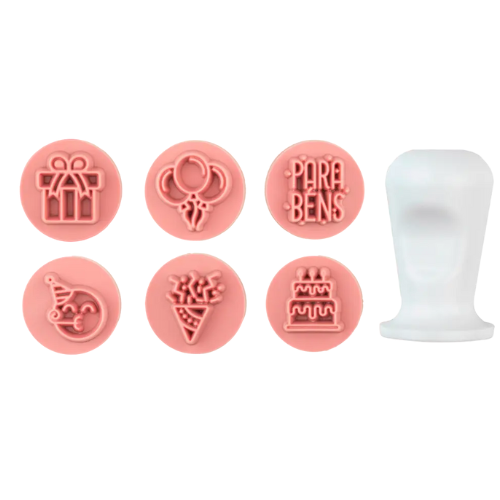 Carimbos para Doces Parabéns BlueStar 2CM - Kit com 7 Peças