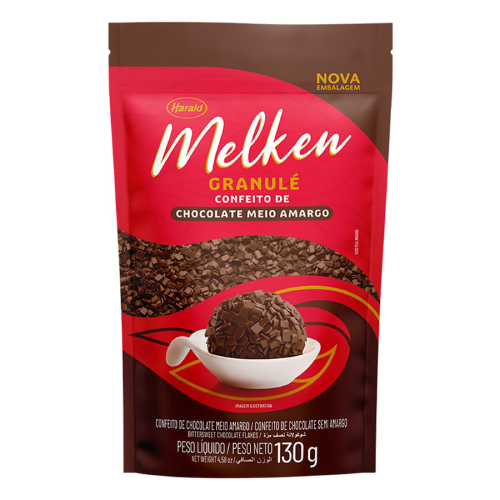 Confeito Granulé Melken Chocolate Meio Amargo - Embalagem com 130G
