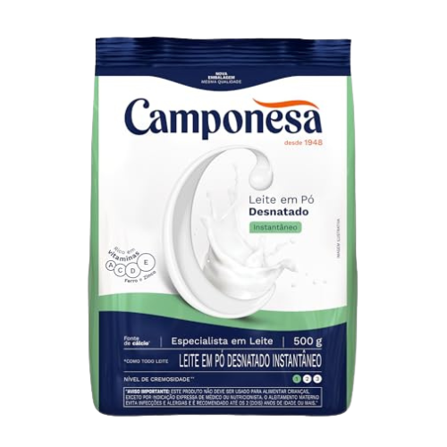 Leite em Pó Camponesa Desnatado Instantâneo - Pacote com 500G