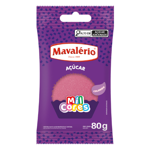 Açúcar Mavalério Colorido Rosa - Pacote com 80G